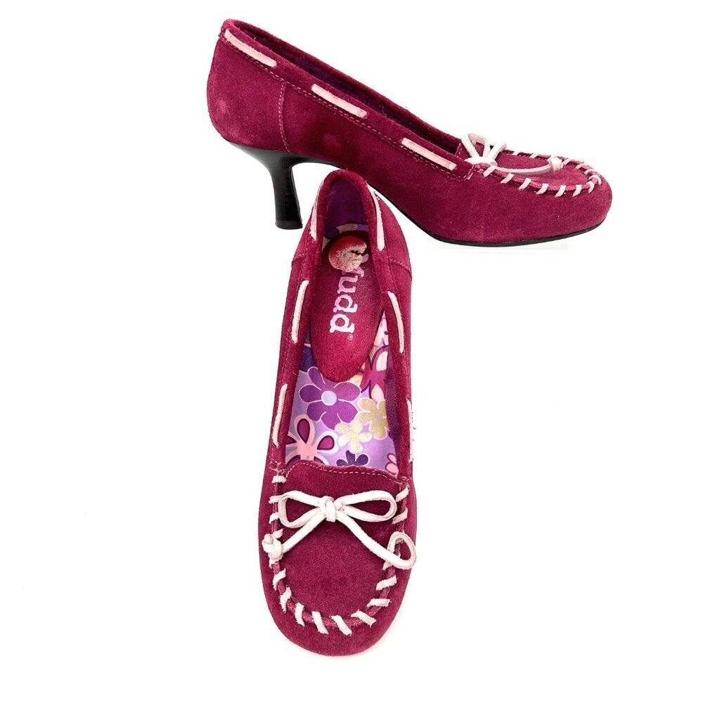 MUDD PINK SUEDE LEATHER HEELED MOCCASINS - 7